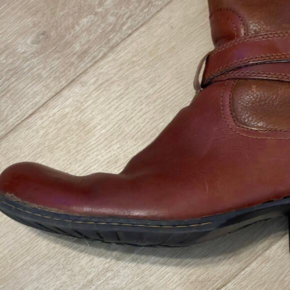 Born BOC Boots Riding Ankle Straps Zip up Brown Cognac Leather Tall 8/39 Comfy - Picture 5 of 11